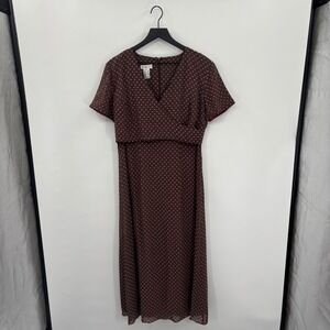 Vintage Talbots Brown Polka Dot Maxi Dress 6 Short Sleeve V-Neck Classic Luxury